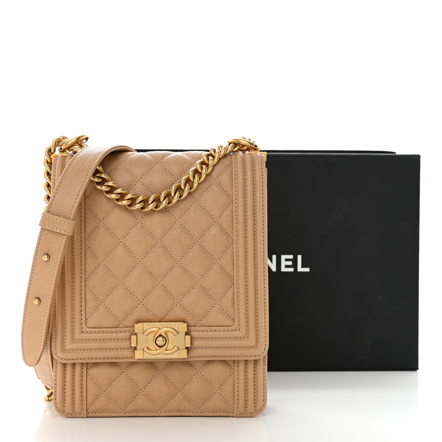 Chanel Calfskin Quilted North South Boy Flap Beige 11 of 11