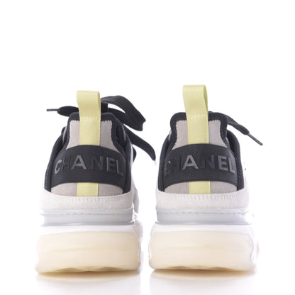 Chanel Nylon Calfskin Suede CC Sneakers 36.5 White Grey Yellow 5 of 11