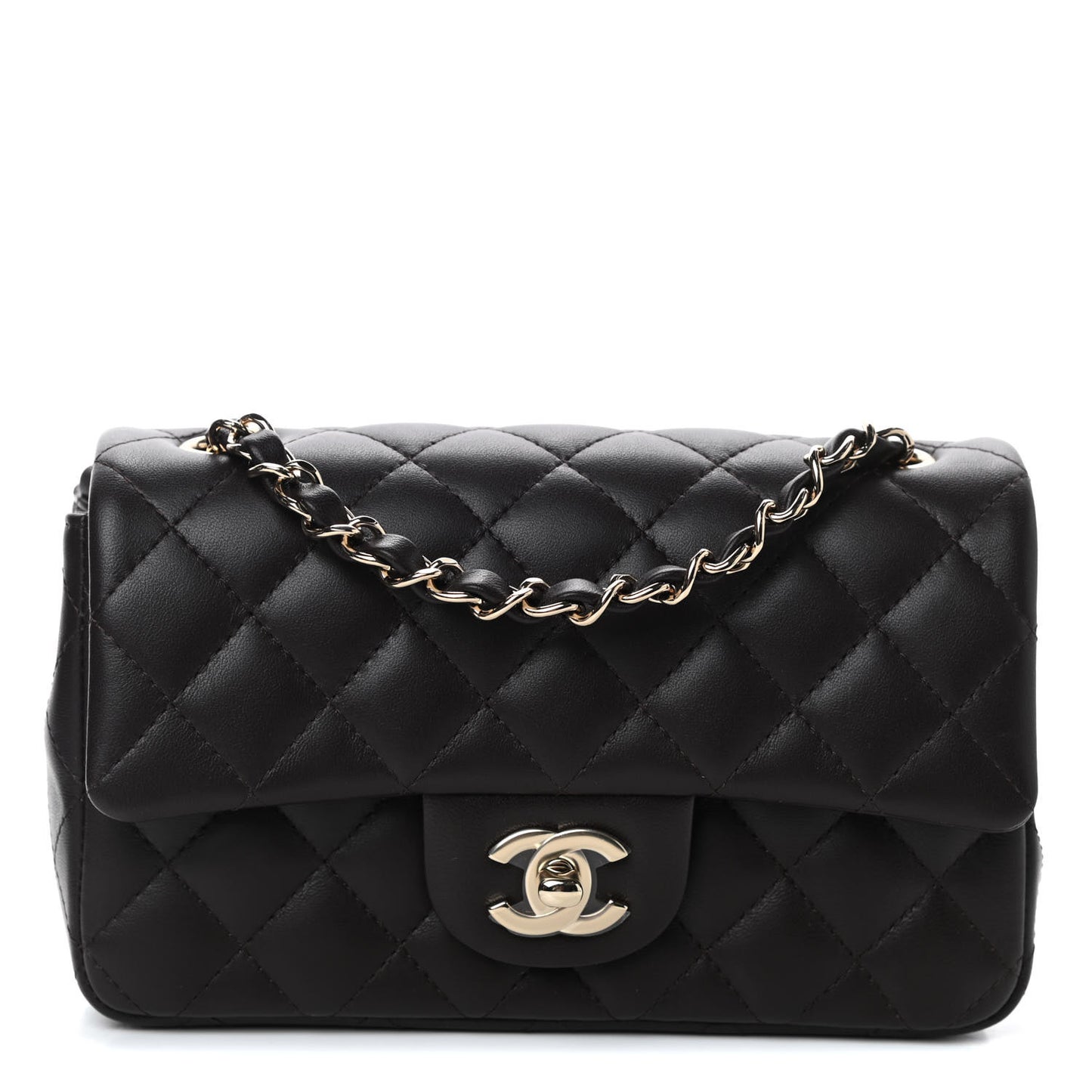 Lambskin Quilted Mini Rectangular Flap Dark Brown