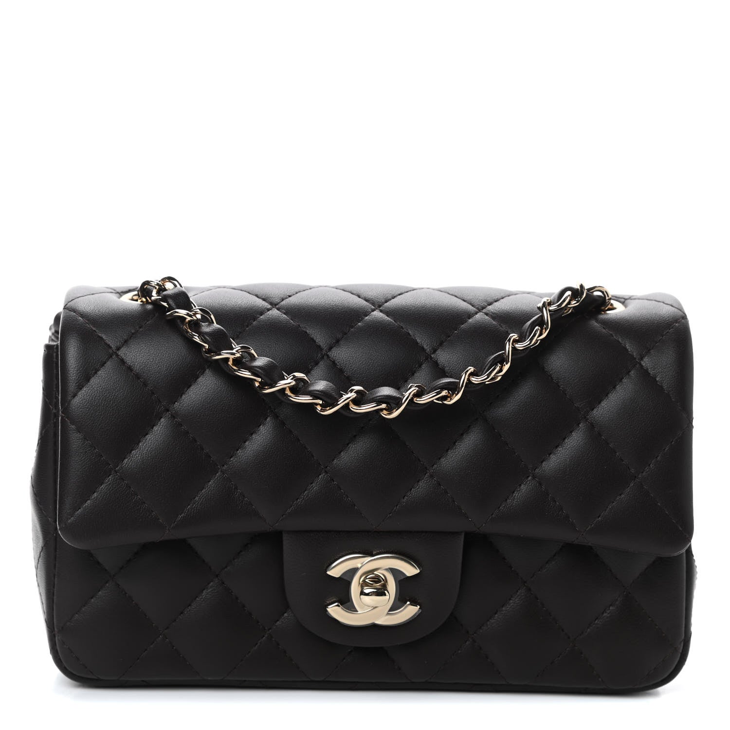 Chanel Lambskin Quilted Mini Rectangular Flap Dark Brown 1 of 10