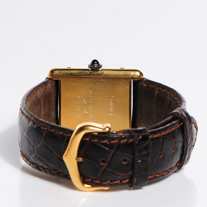 Cartier Sterling Silver Vermeil Alligator 20mm Must de Cartier Tank Quartz Watch Brown 4 of 6