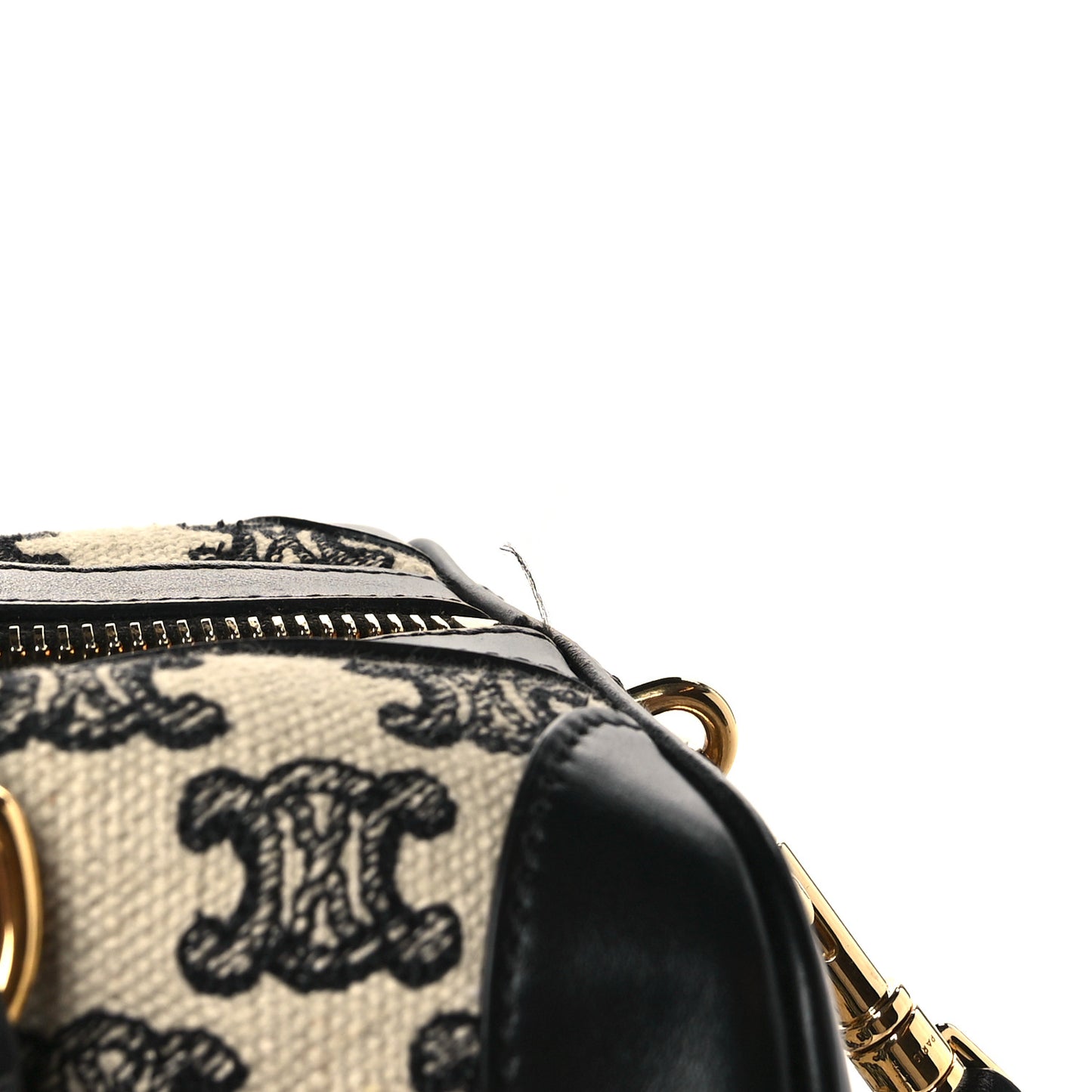 Canvas Calfskin Triomphe Embroidered Boston Bag Black