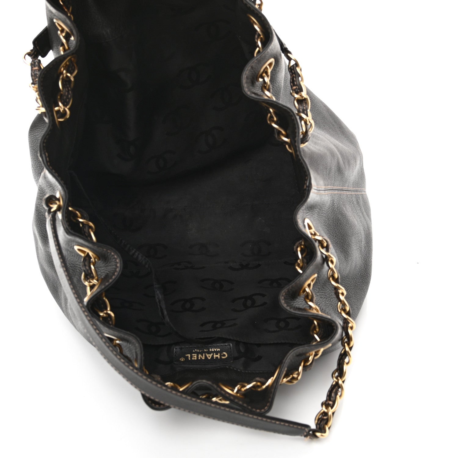 Chanel Grained Calfskin CC Drawstring Bucket Bag Black 4 of 16