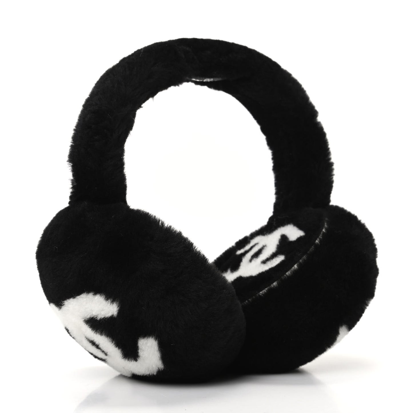 Shearling CC Ear Muffs Black White