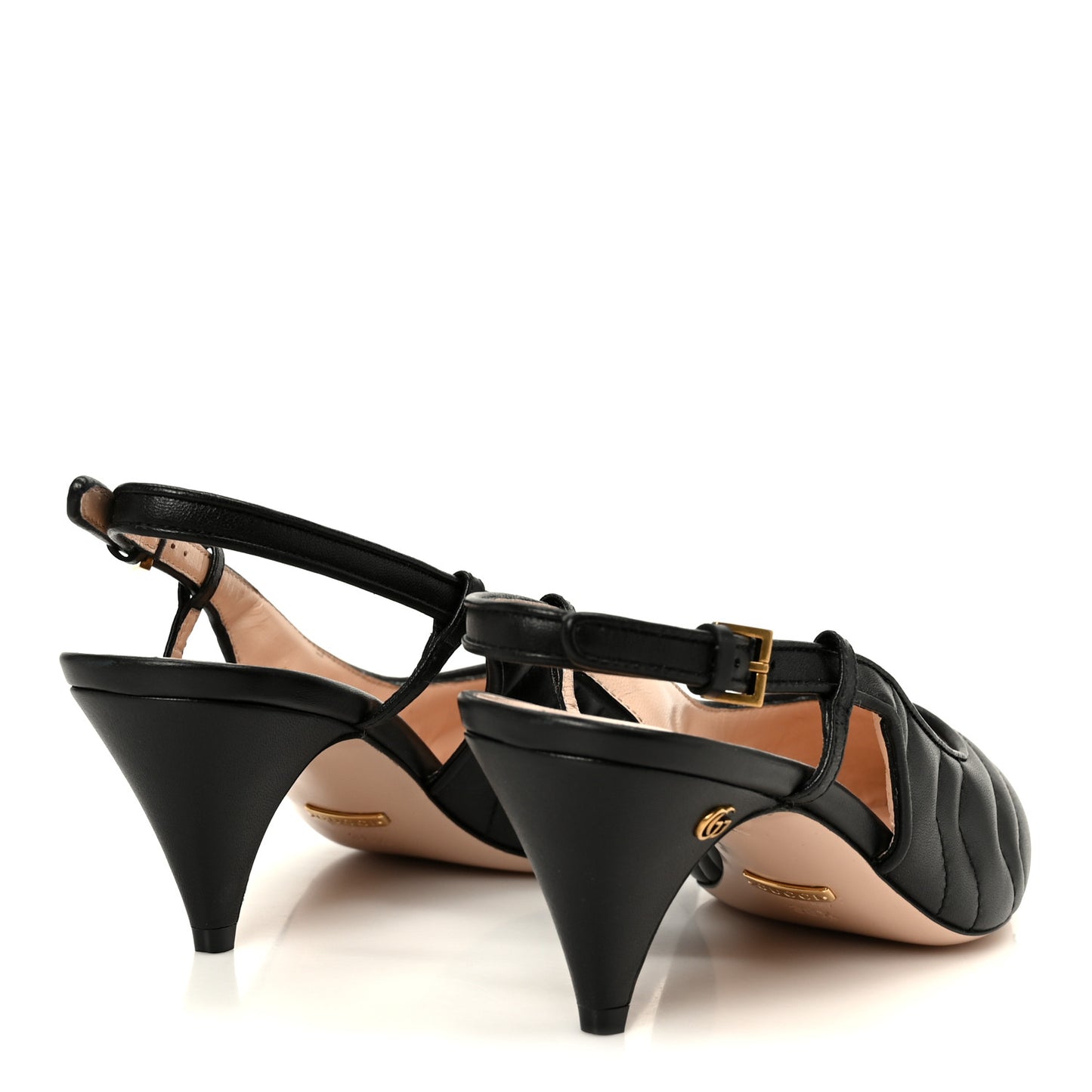 Nappa Charlotte Chevron Matelasse Double G 75mm Slingback Pumps 38.5 Black