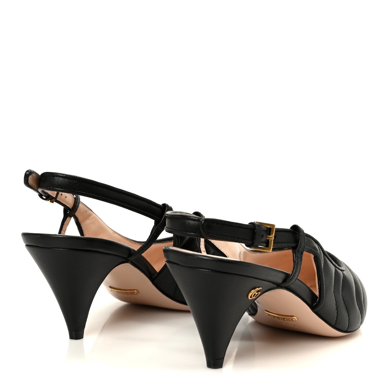 Gucci Nappa Charlotte Chevron Matelasse Double G 75mm Slingback Pumps 38.5 Black 5 of 10