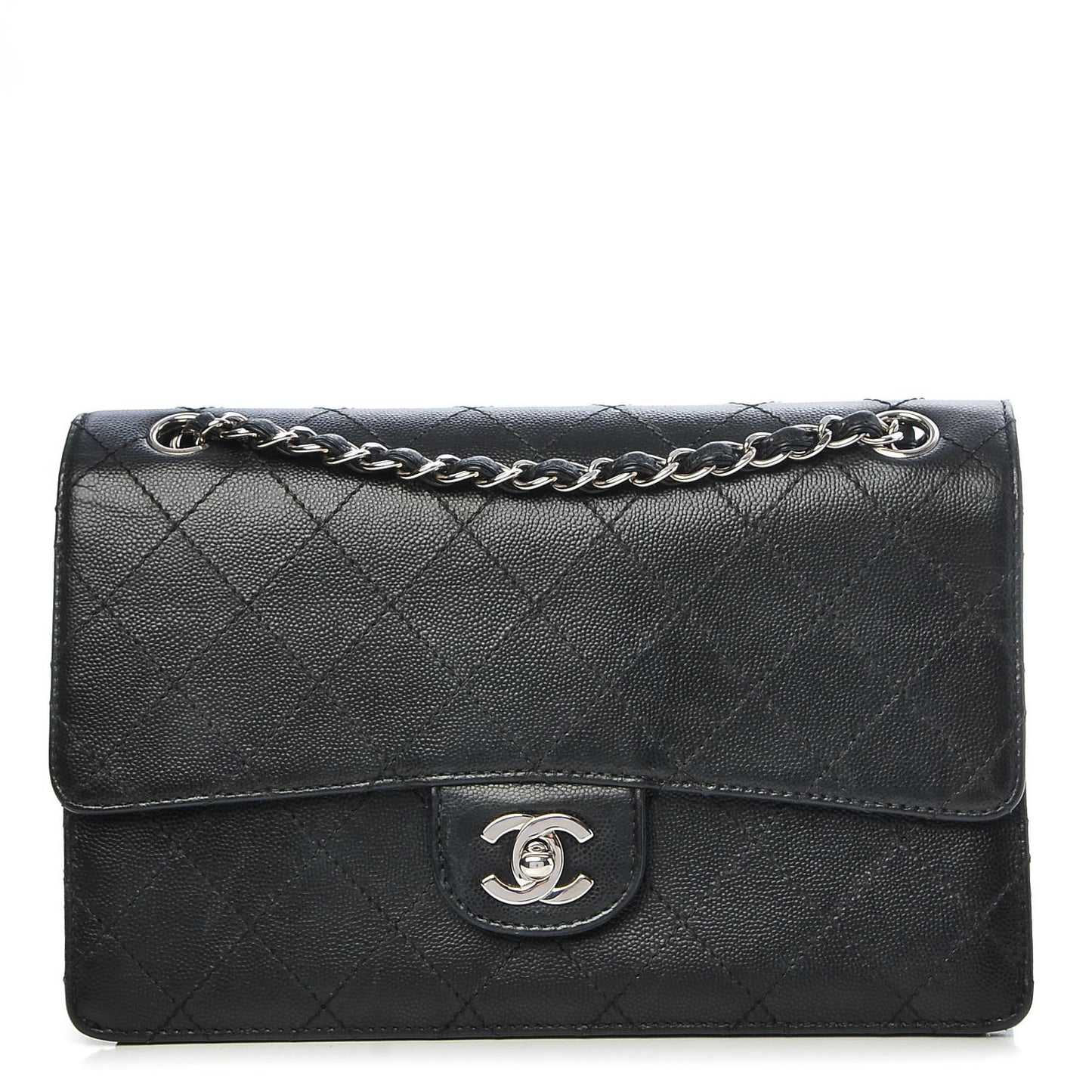 Caviar Stitch Medium Single Flap Black