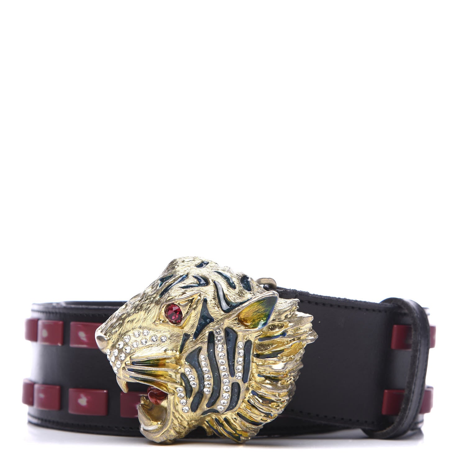 Gucci Metal Tiger Head Studded Belt 80 32 Yellow Black 1 of 5