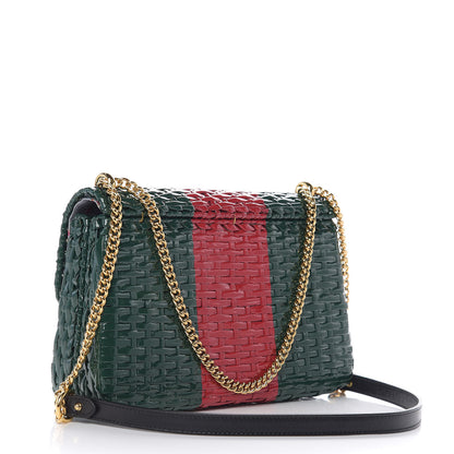 Gucci Glazed Wicker Stripe Small Cestino Shoulder Bag Green 2 of 9
