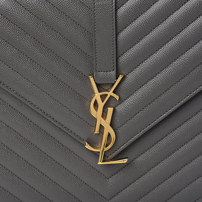Saint Laurent Grain De Poudre Matelasse Chevron Large Monogram Satchel Earth 10 of 10