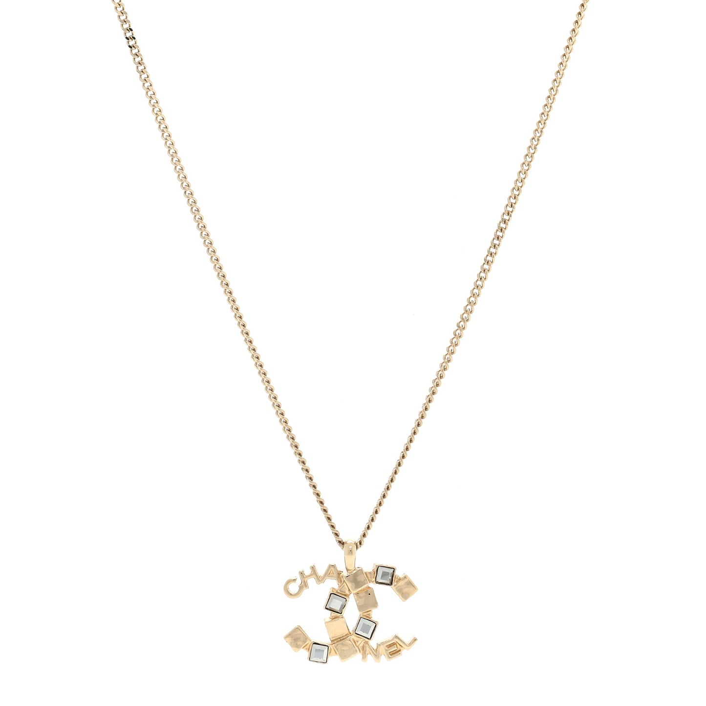 Baguette Crystal Logo CC Necklace Grey Gold