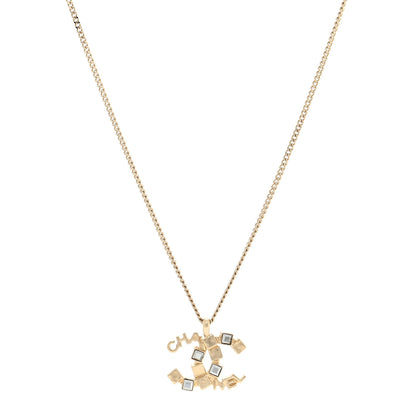 Chanel Baguette Crystal Logo CC Necklace Grey Gold 1 of 3