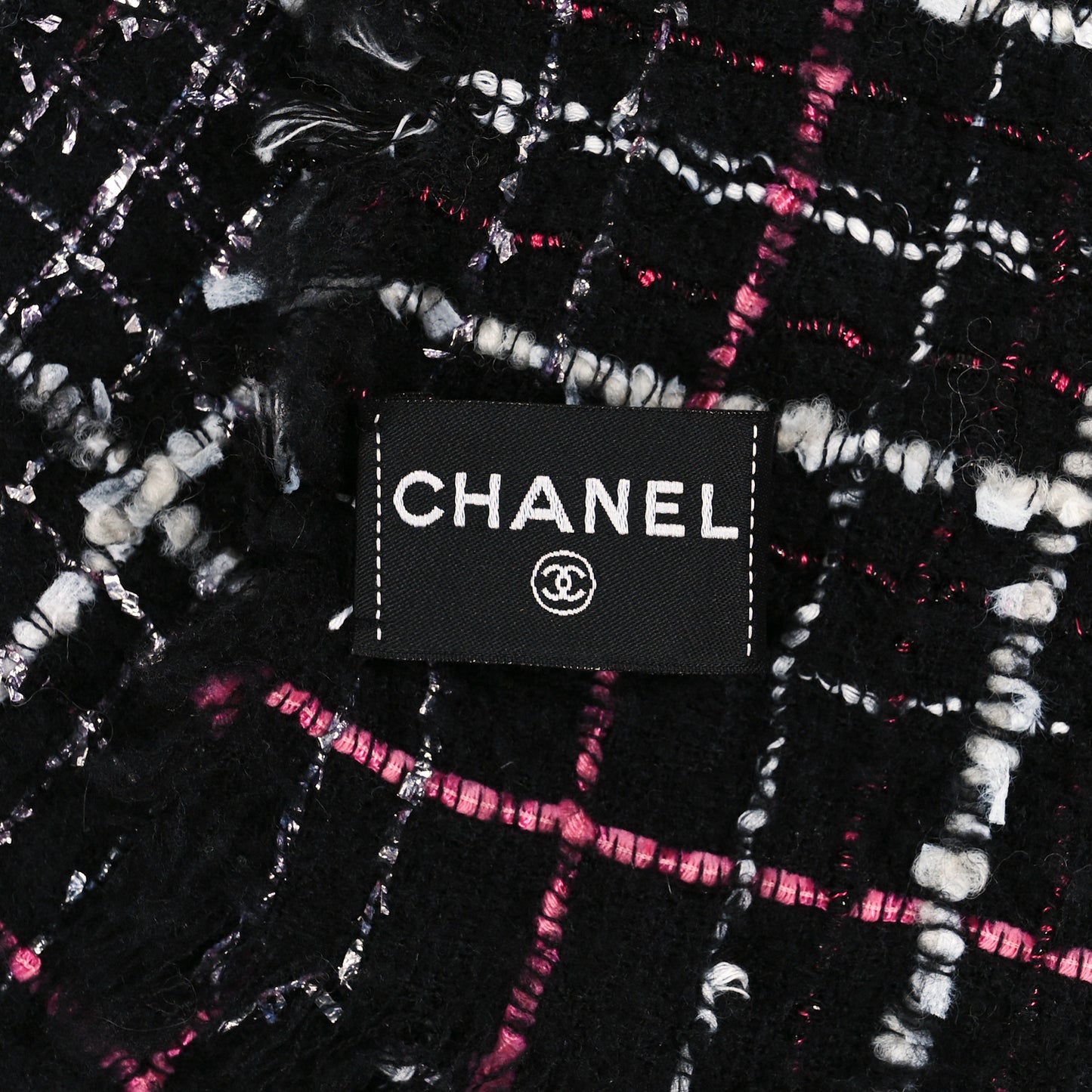 Cashmere Silk Wool CC Logo Stole Black Pink White