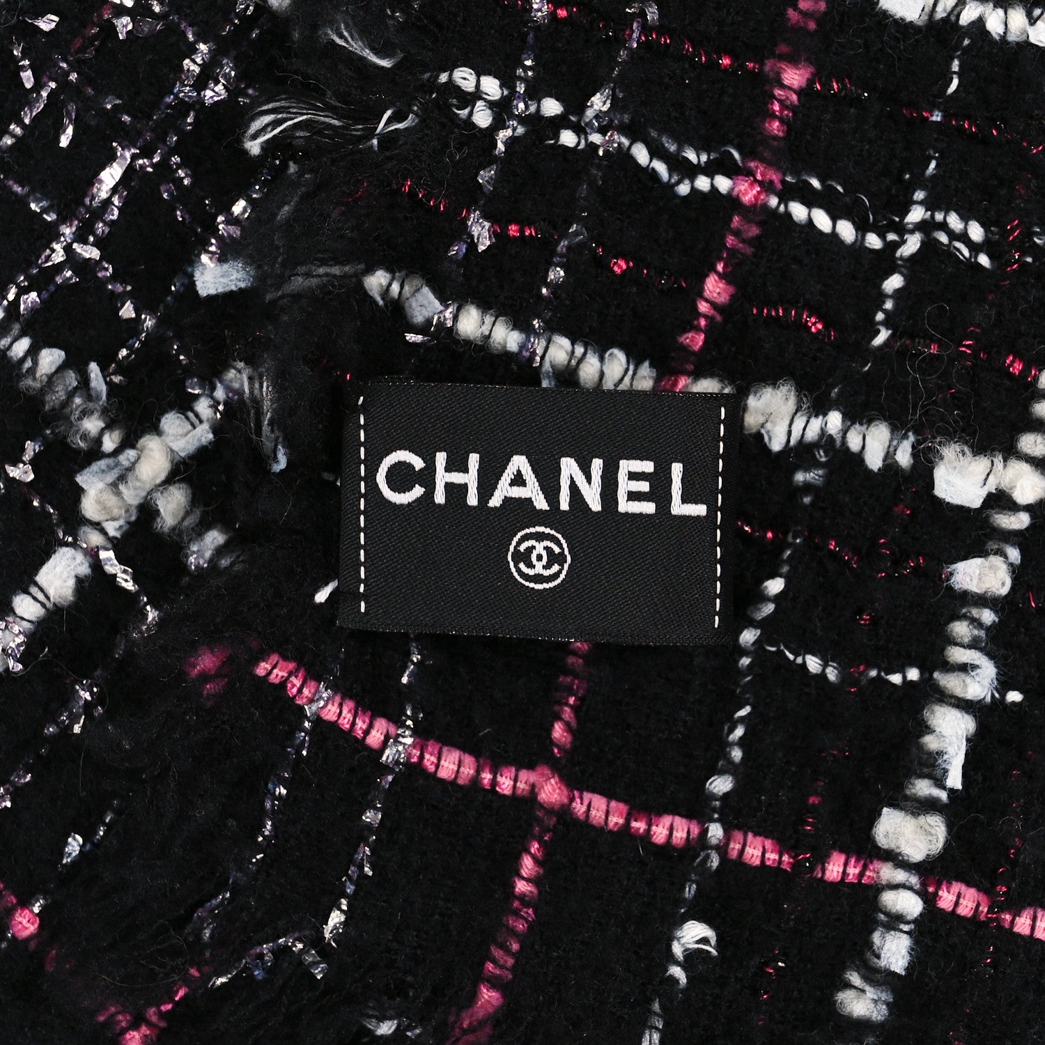 Chanel Cashmere Silk Wool CC Logo Stole Black Pink White 3 of 3