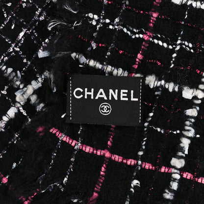 Chanel Cashmere Silk Wool CC Logo Stole Black Pink White 3 of 3