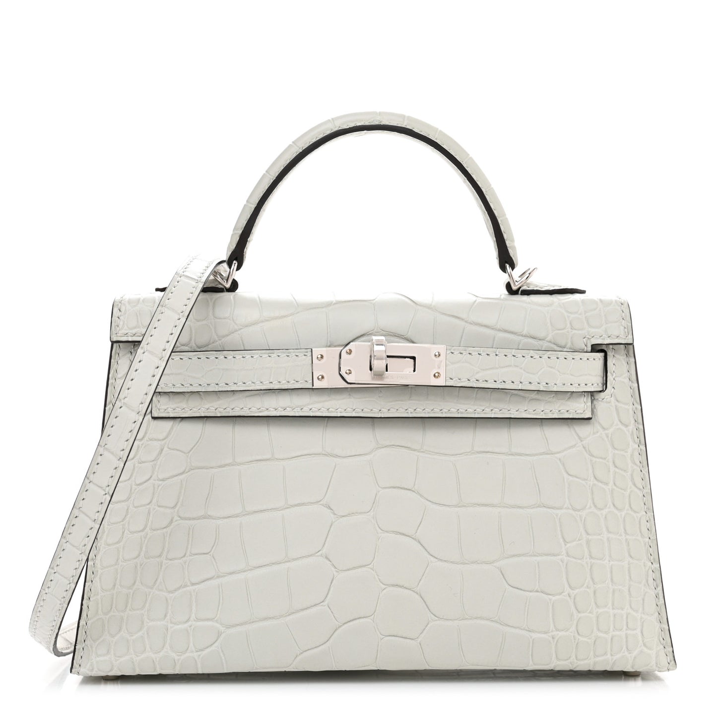 Matte Alligator Mini Kelly Sellier 20 Gris Neve