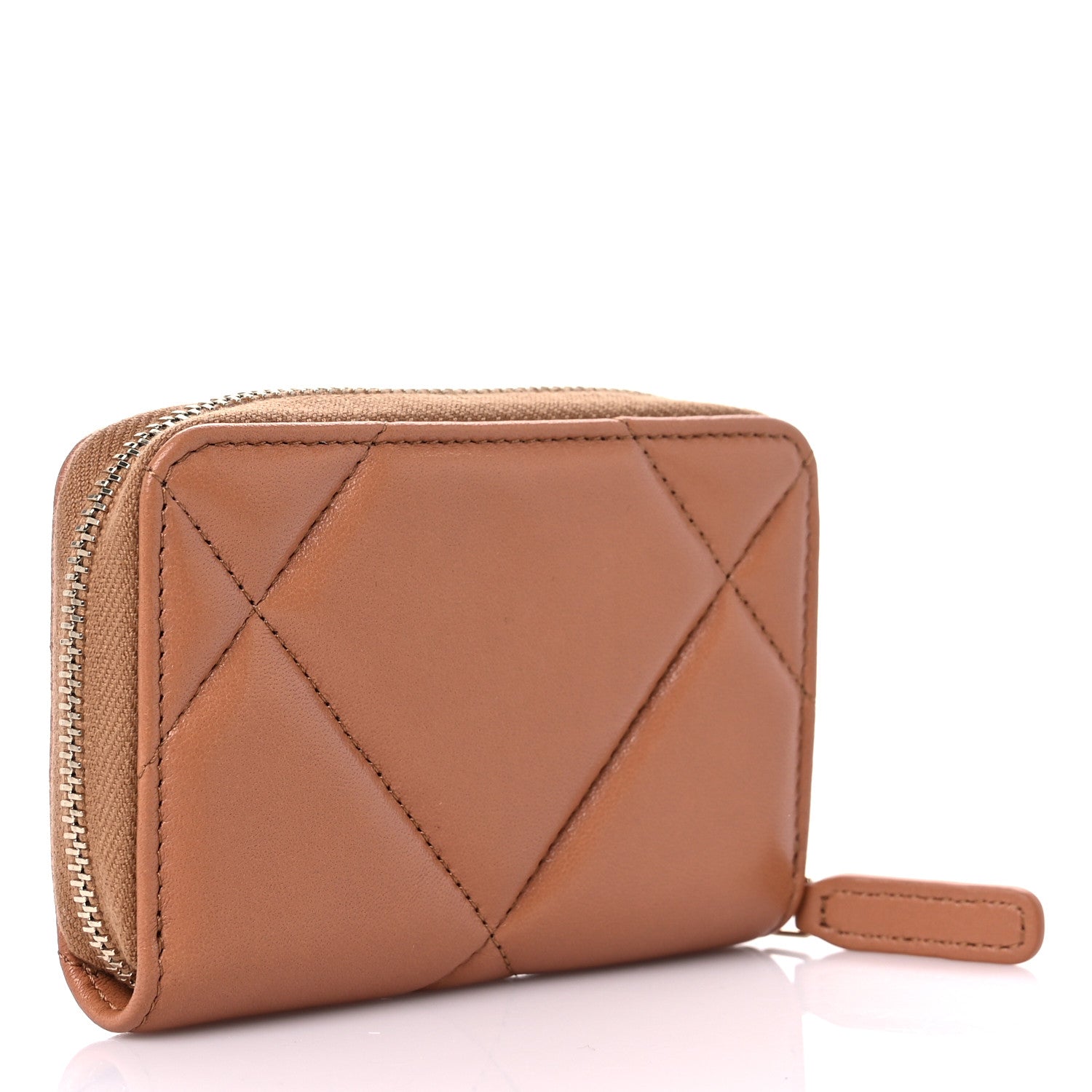 Chanel Lambskin Quilted Chanel 19 Zip Around Coin Purse Wallet Brown 3 of 9
