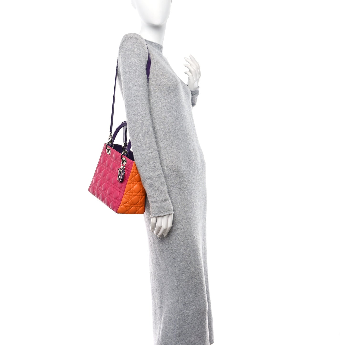 Lambskin Cannage Medium Tri-Color Lady Dior Pink