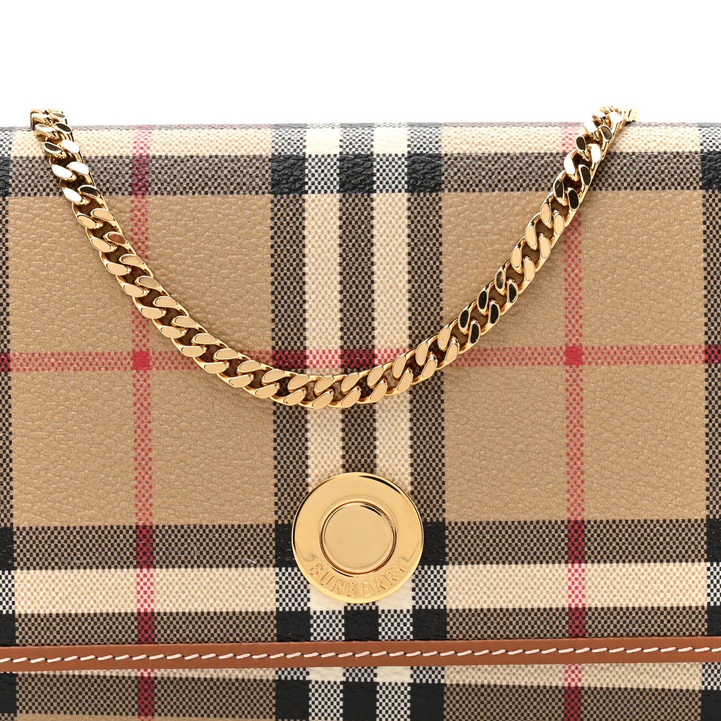 Canvas Vintage Check Chain Strap Wallet  Sand Beige