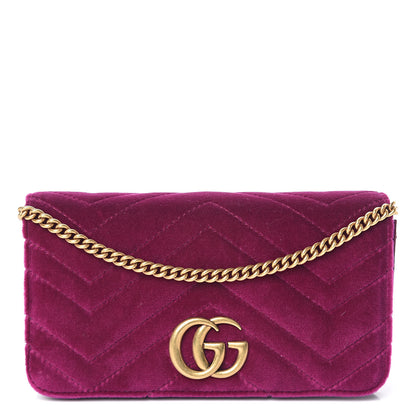 Gucci Velvet Matelasse GG Marmont Mini Bag Fuchsia Violet Cyclamen 1 of 8