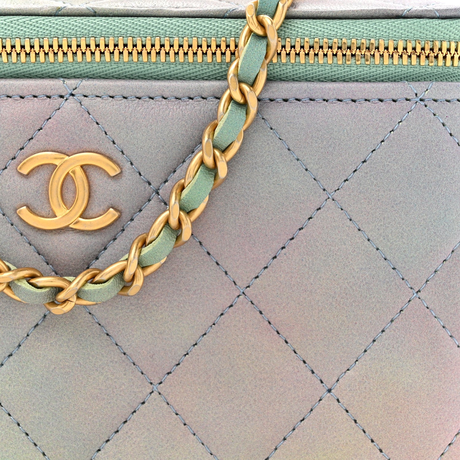 Chanel Lambskin Quilted Ombre Small Top Handle Vanity Case With Chain Blue Green 8 of 11