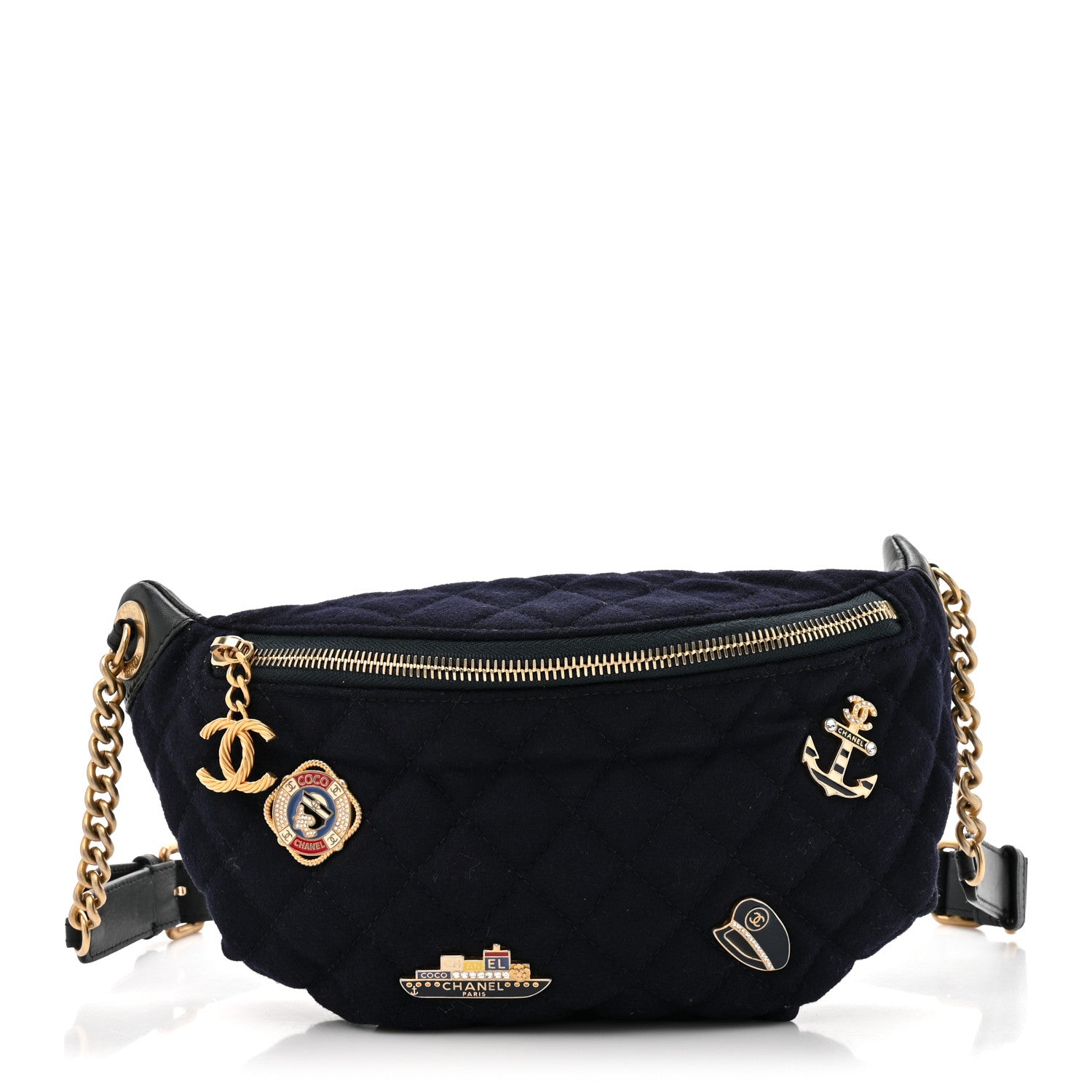 Chanel Wool Lambskin Quilted Paris Hamburg Charms Waist Bag Dark Navy 1 of 10