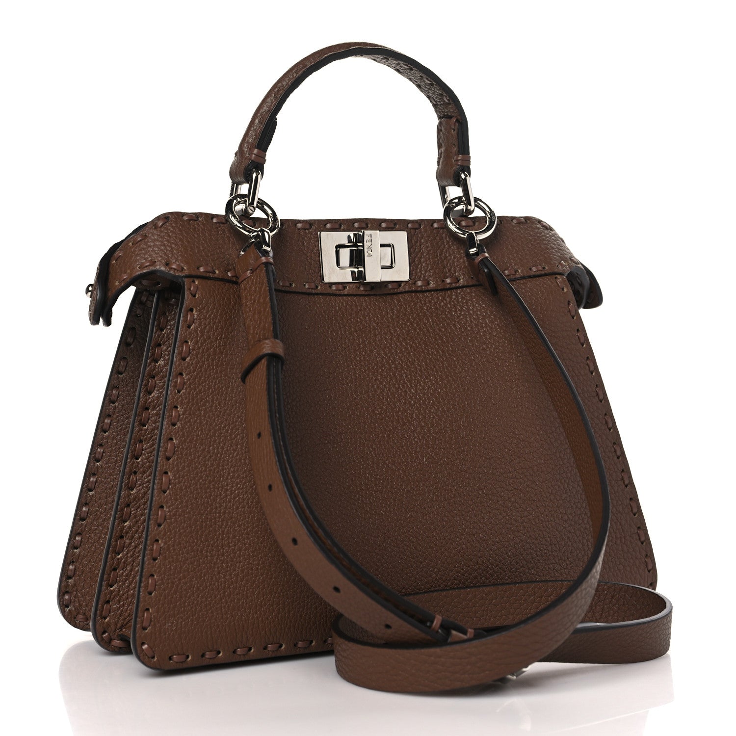 Fendi Cuoio Roma Sellerissima Nappa Sintetica Tape Stitch Small Peekaboo I SEE U Satchel Fettuccia 3 of 10