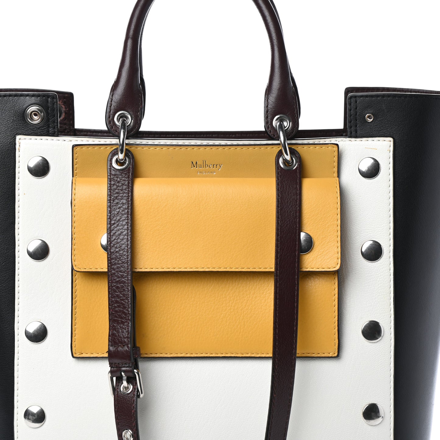 MULBERR Smooth Calfskin Studded Maple Tote Black White