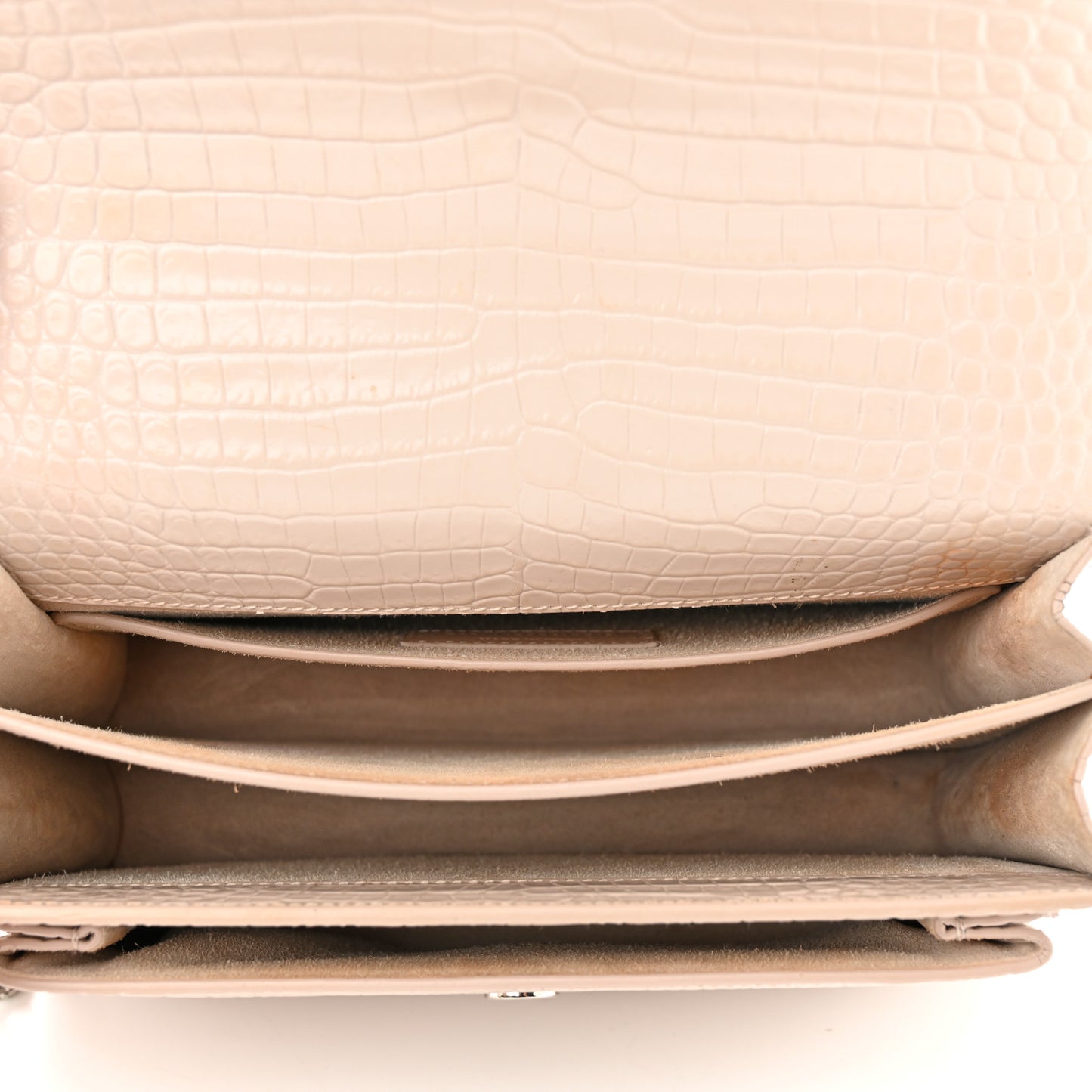 Calfskin Crocodile Embossed Medium Monogram Sunset Dark Beige