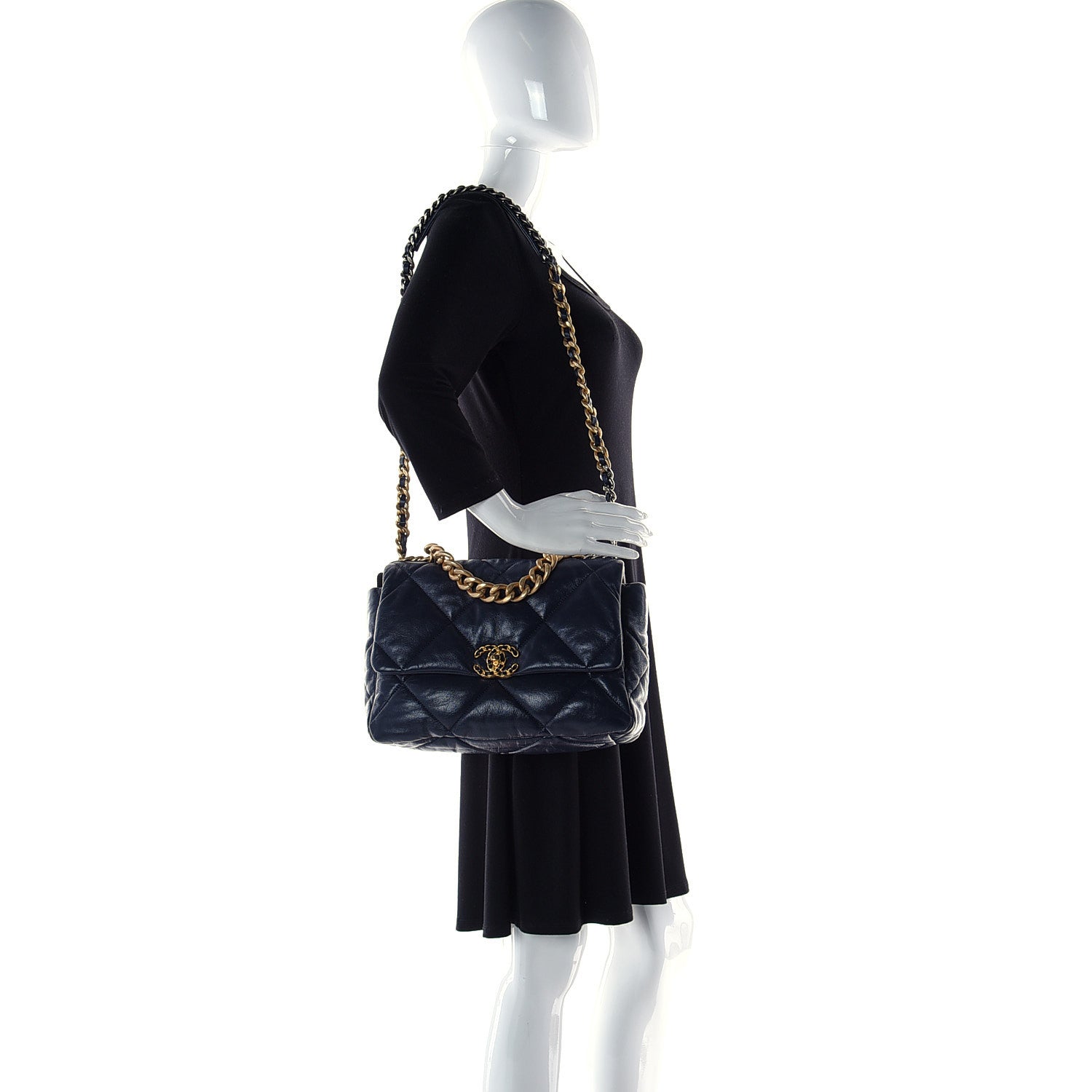 Chanel Goatskin Quilted Large Chanel 19 Flap Navy Blue 4 of 9