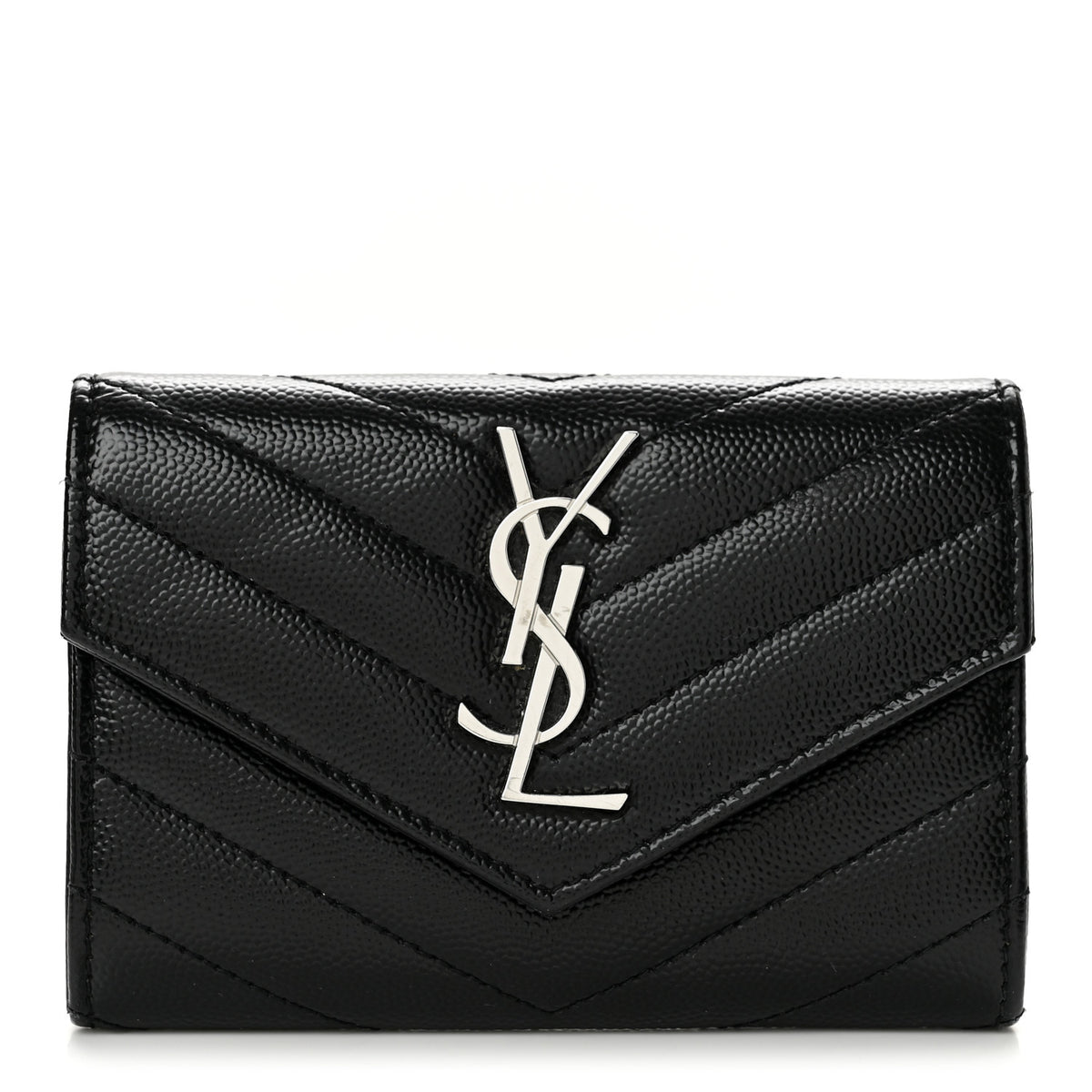 Saint Laurent Grain De Poudre Matelasse Chevron Small Monogram Envelope Wallet Black 1 of 10