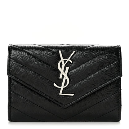 Saint Laurent Grain De Poudre Matelasse Chevron Small Monogram Envelope Wallet Black 1 of 10