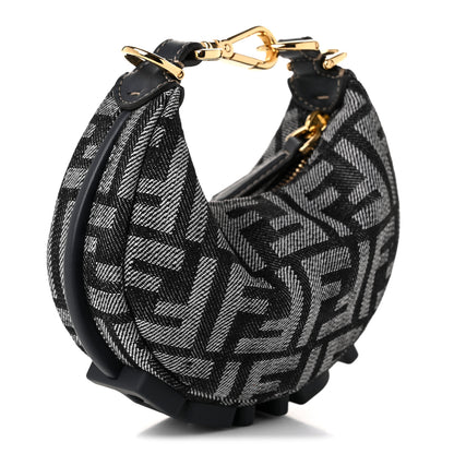 Fendi Denim Effect Fabric Jacquard FF 1974 Nano Fendigraphy Hobo Charm Dark Blue Black 3 of 11