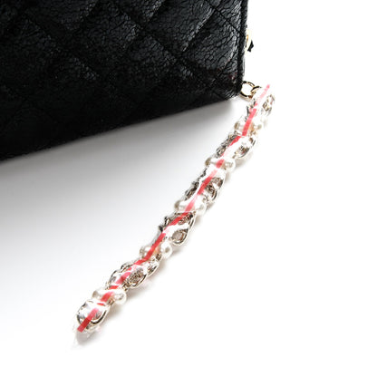 Chanel Crackled Patent Calfskin Zip Around Large Gusset Wallet With Pearl Chain Black 4 of 11