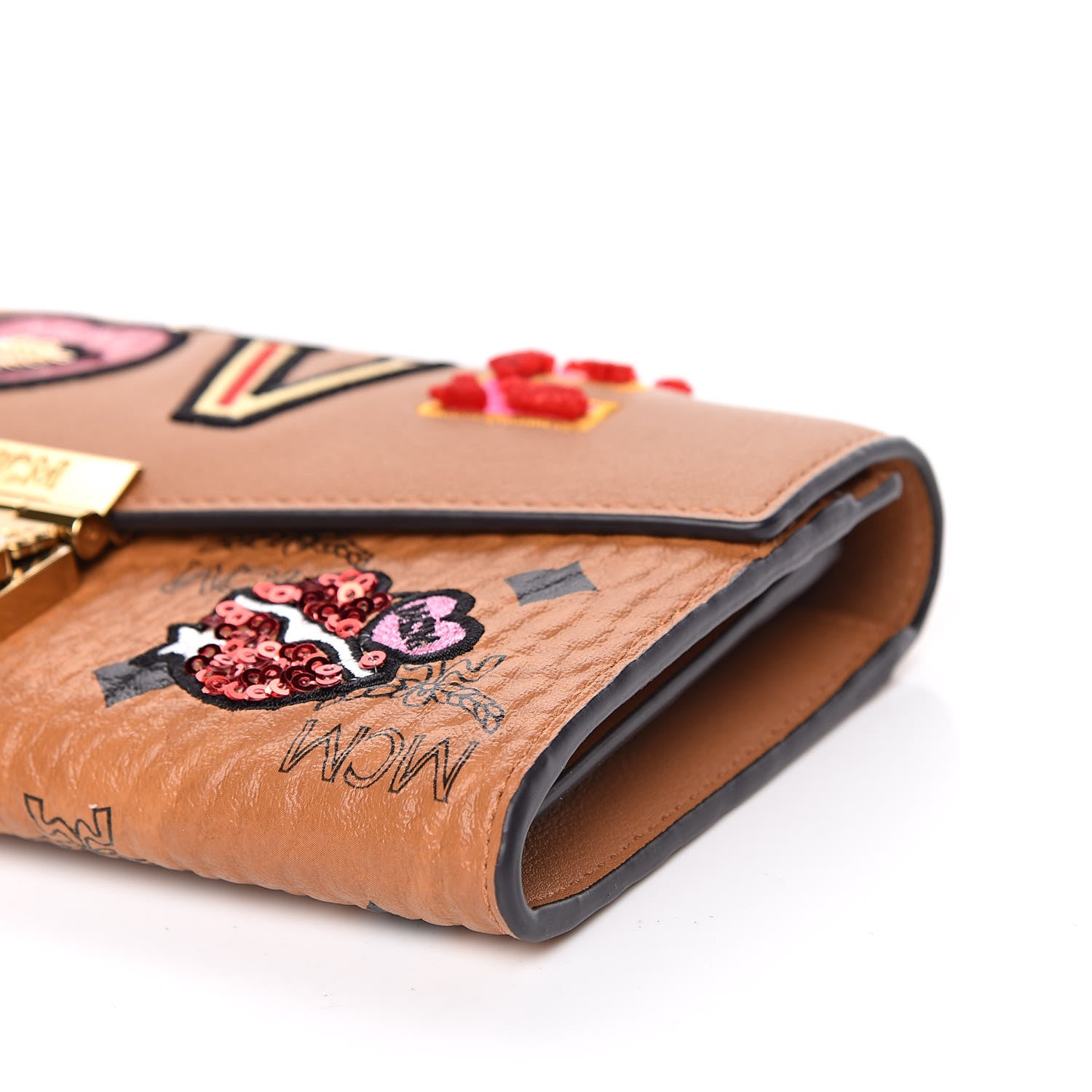 MCM Visetos Large Patricia Love Patch Wallet On Chain Cognac 9 of 10