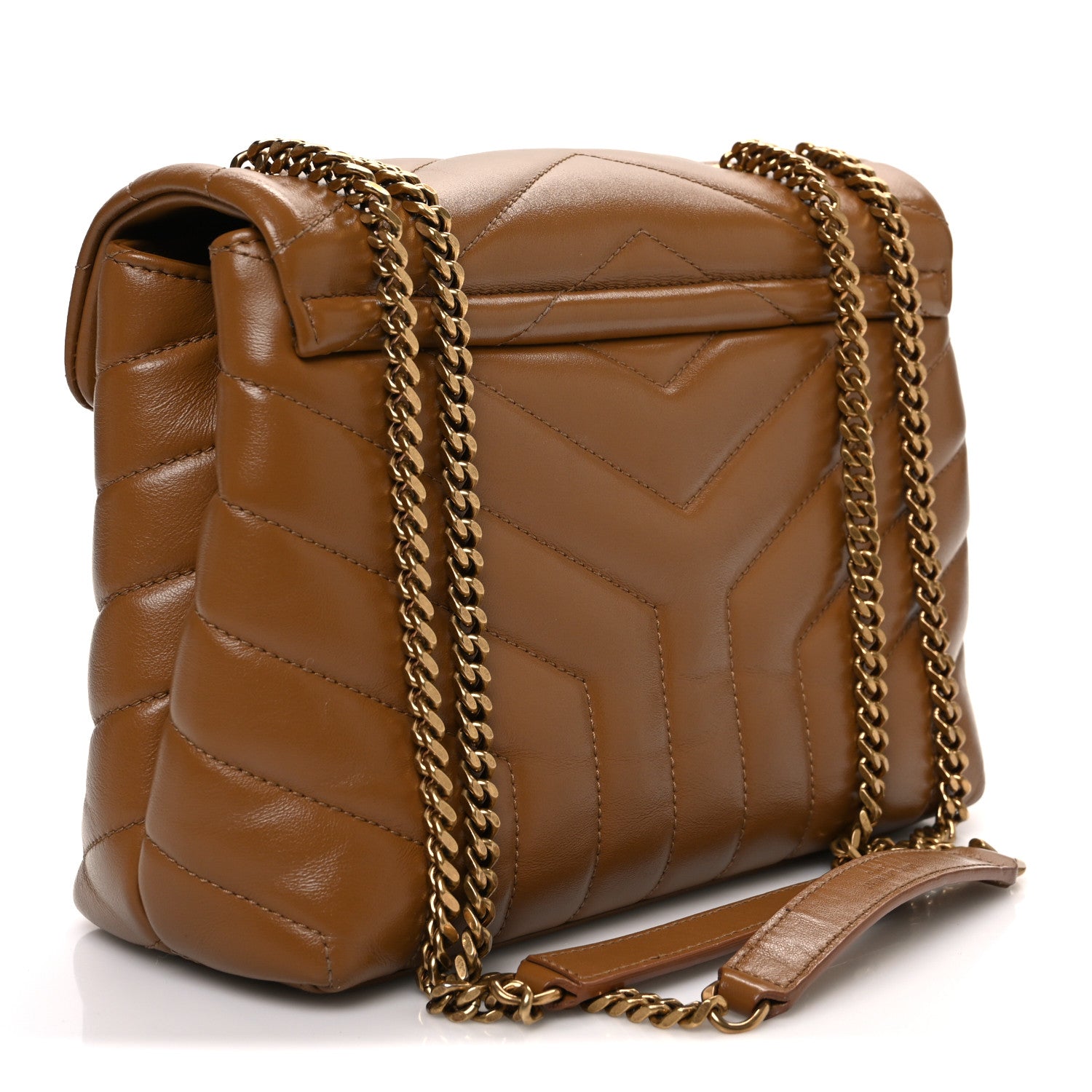 Saint Laurent Calfskin Y Quilted Monogram Small Loulou Chain Satchel Dark Natural 3 of 11