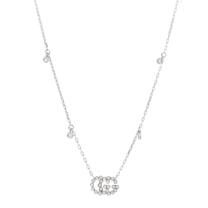 Gucci 18K White Gold Diamond Running GG Pendant Necklace 1 of 5