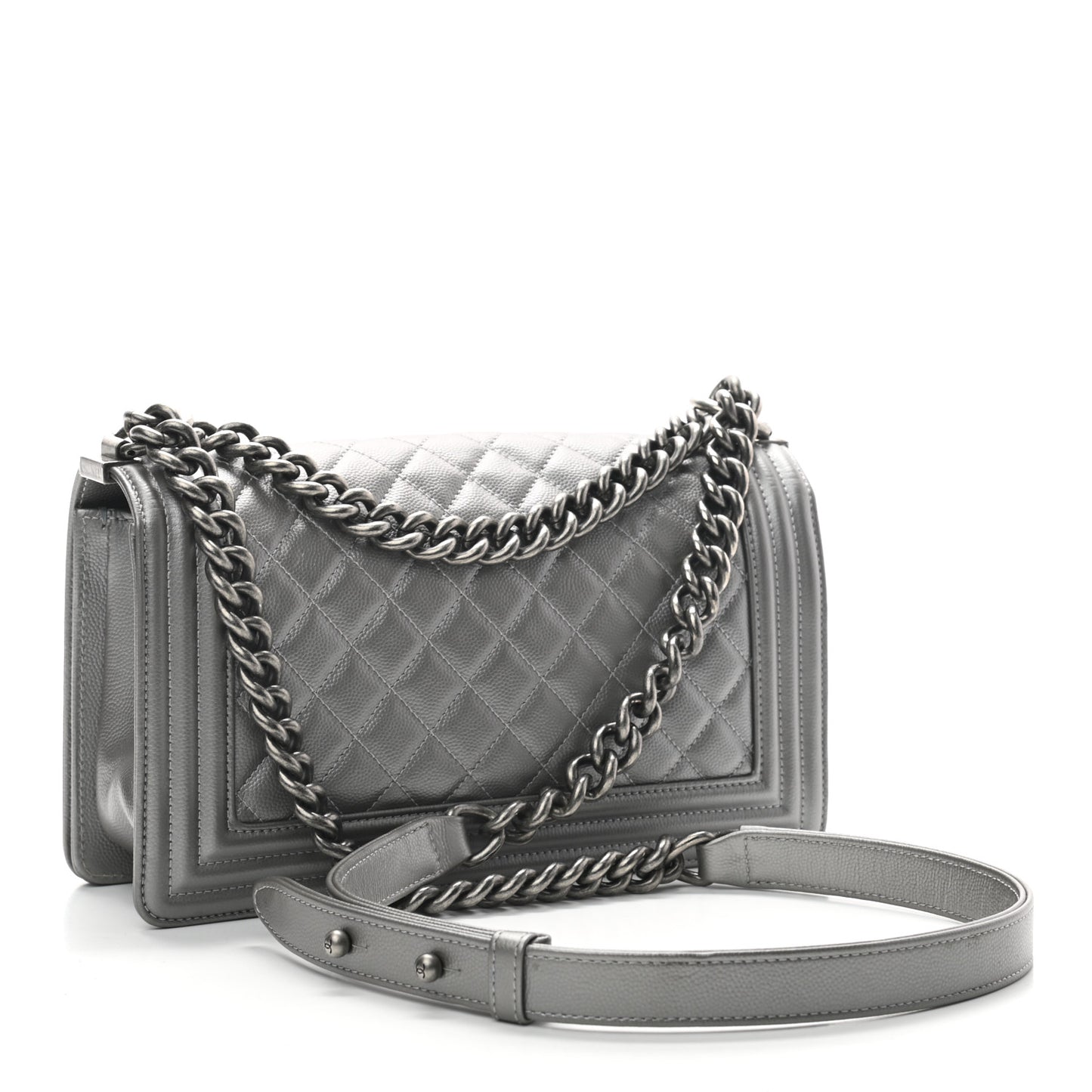 Metallic Caviar Quilted Medium Boy Flap Silver