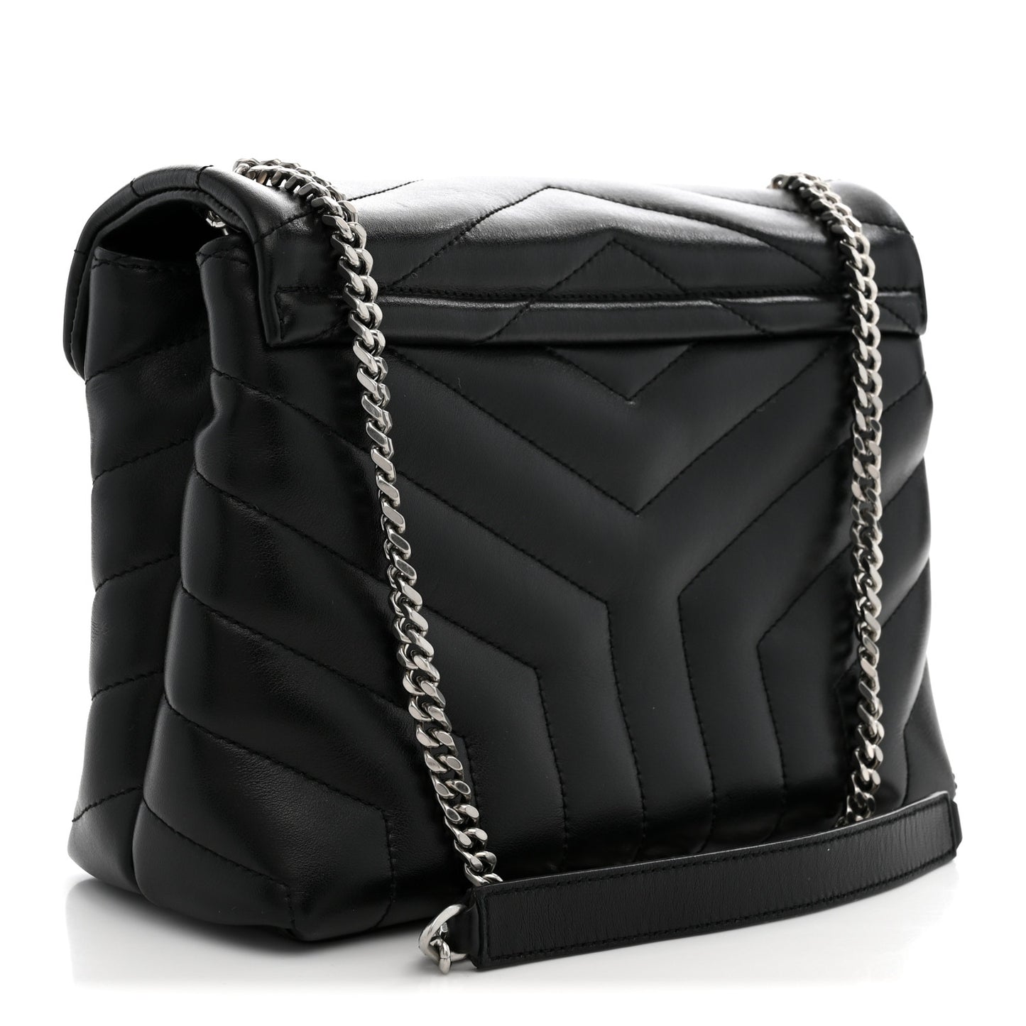 Calfskin Y Quilted Monogram Small Loulou Chain Satchel Black