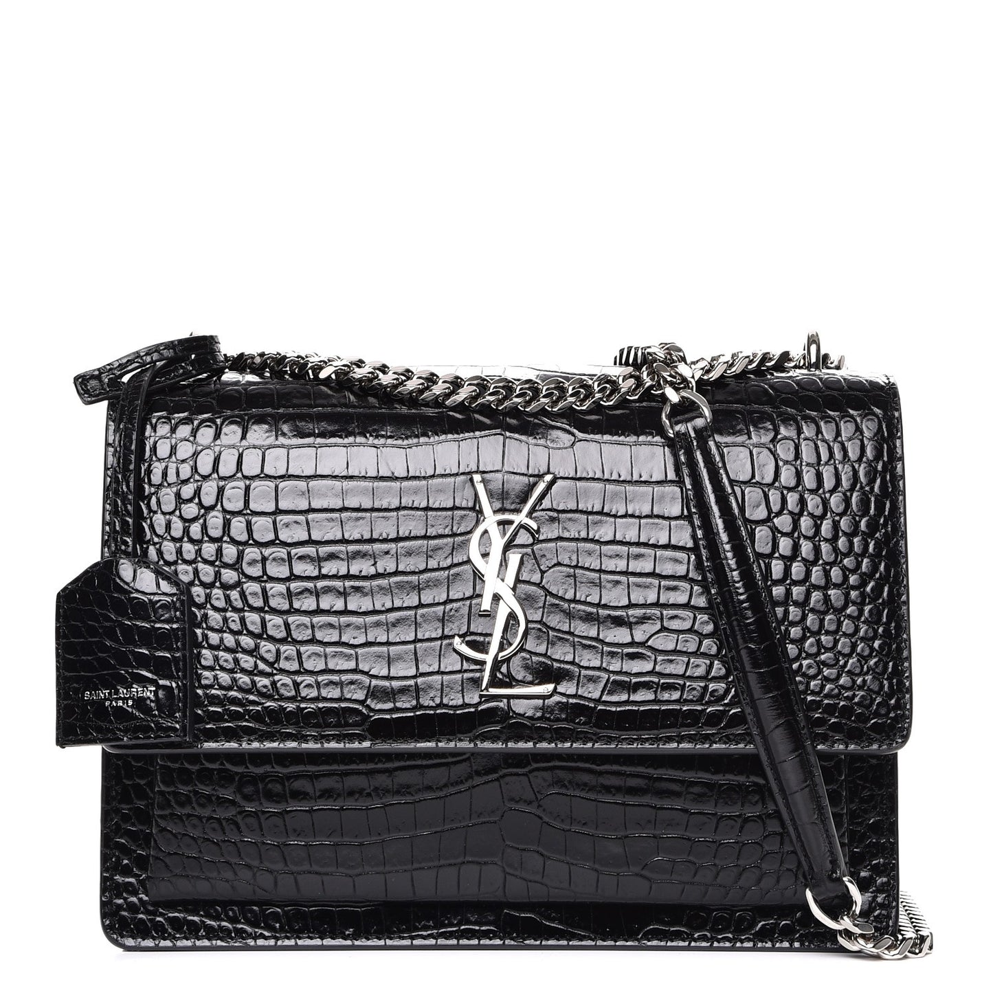 Calfskin Crocodile Embossed Medium Monogram Sunset Black
