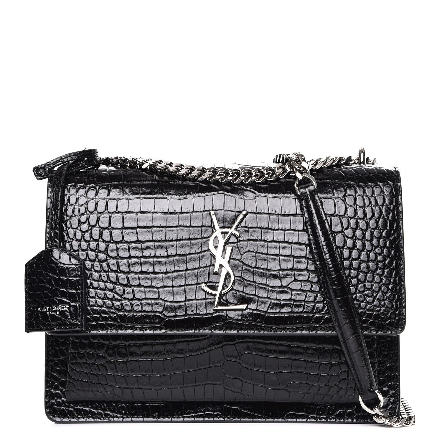 Saint Laurent Calfskin Crocodile Embossed Medium Monogram Sunset Black 1 of 7