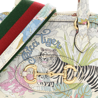 Gucci New Shangai Calfskin Tiger Savanah Web Small Horsebit 1955 Top Handle Bag Chalky White Multicolor 10 of 14