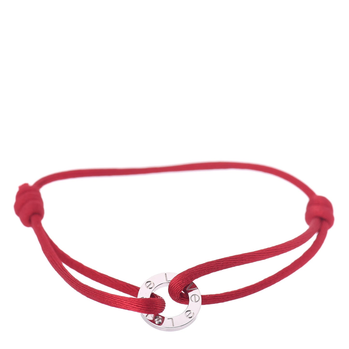 18K White Gold Diamond LOVE Cord Bracelet Red