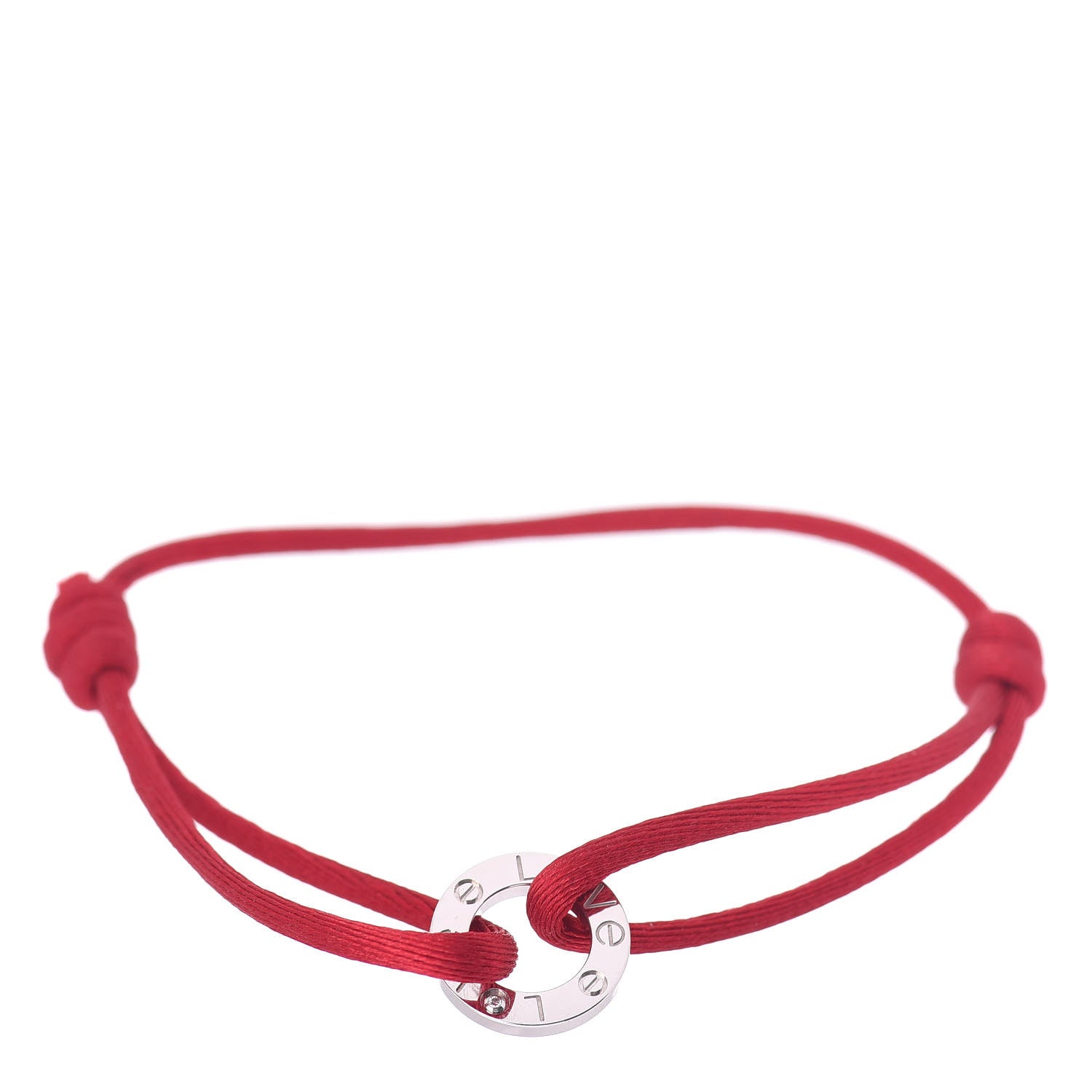Cartier 18K White Gold Diamond LOVE Cord Bracelet Red 1 of 4
