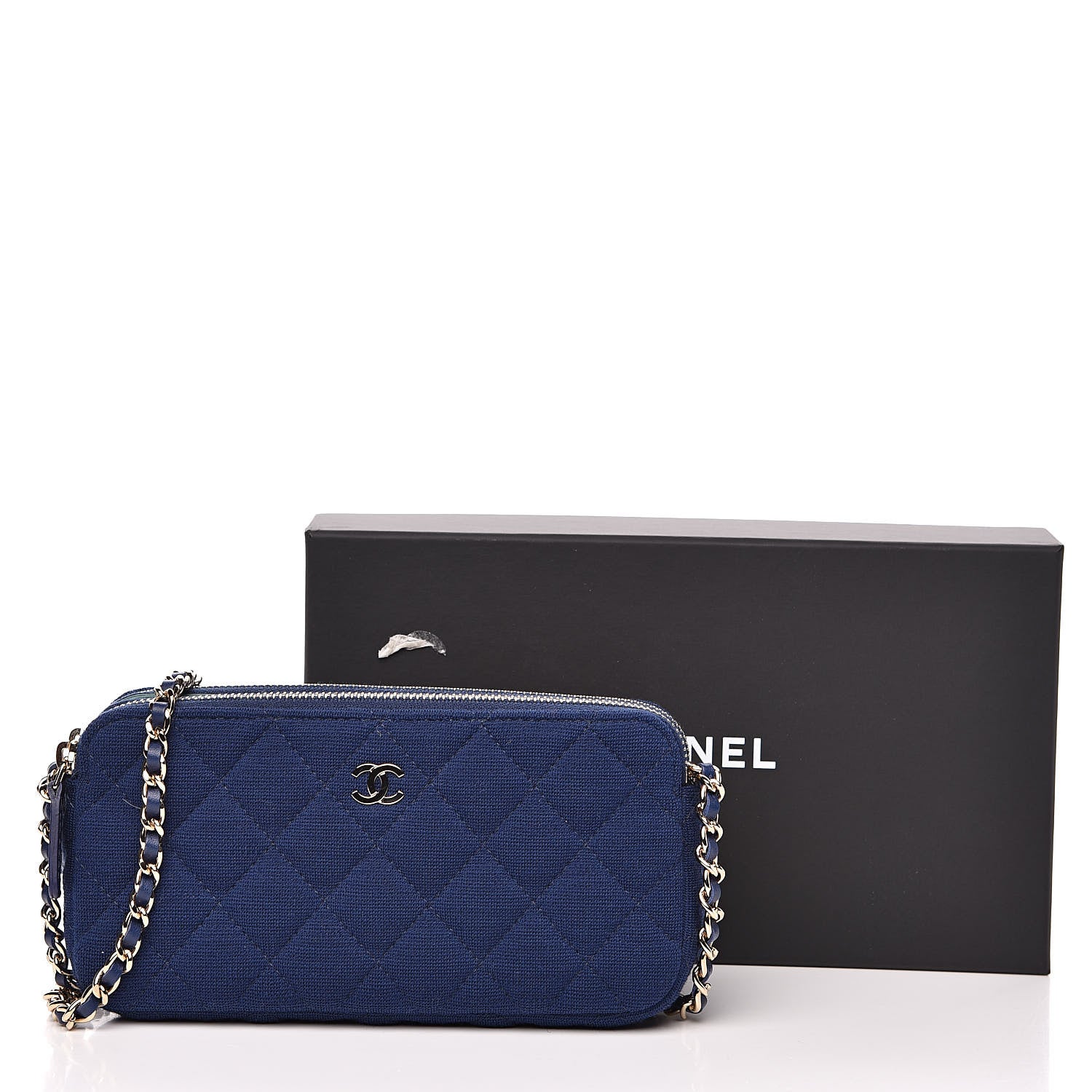 Chanel Jersey Quilted Small Clutch With Chain Navy 13 of 13