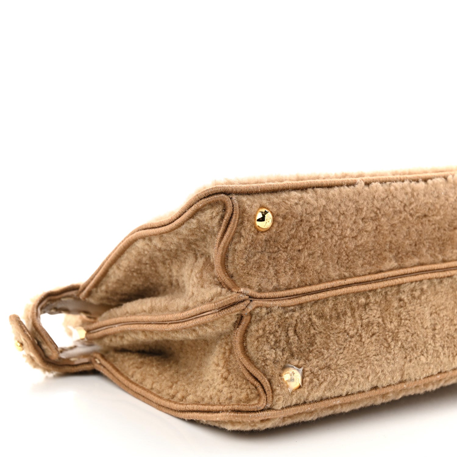Fendi Curly Shearling Shiny Nappa Small Peekaboo I SEE U Satchel Camel 8 of 9