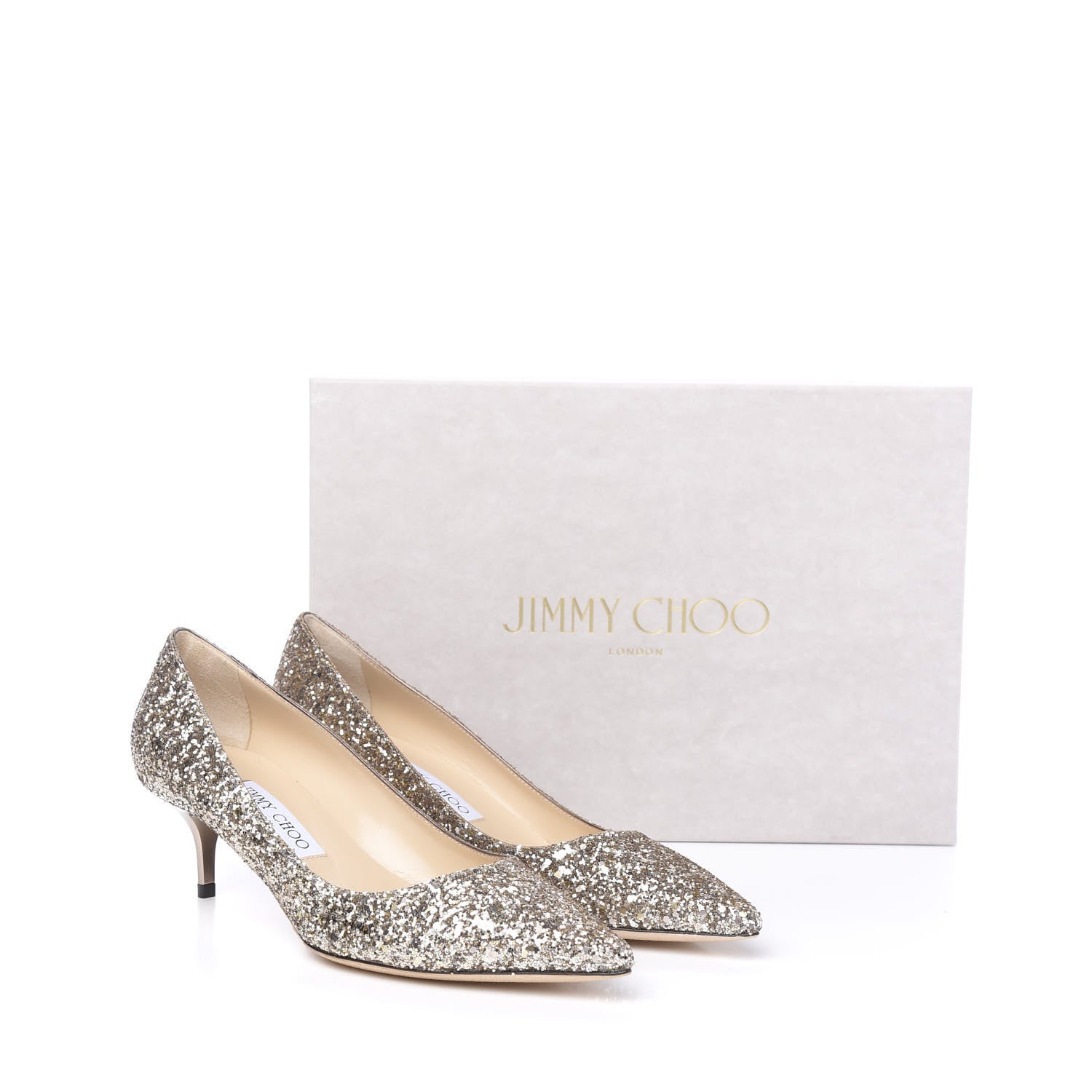 Jimmy Choo Coarse Glitter Fabric Pointy Toe Aza Pumps 37.5 Antique Gold 8 of 8