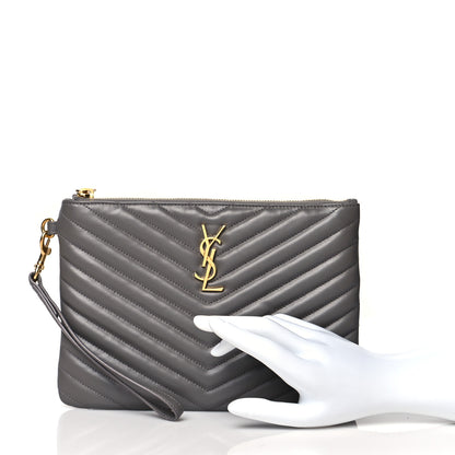 Saint Laurent Calfskin Matelasse Chevron Monogram A5 Wristlet Earth 3 of 10