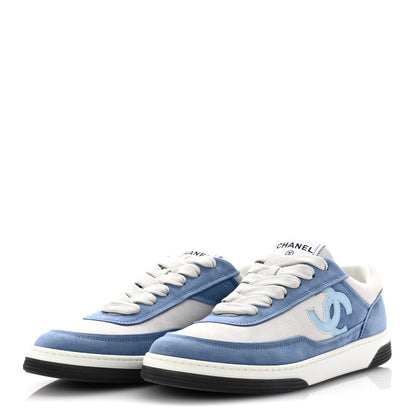 Chanel Suede Kidskin Womens CC Sneakers 39 White Blue 4 of 10