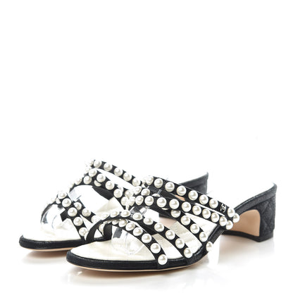 Chanel Crackled Lambskin Pearl Mules 35.5 Black 3 of 8